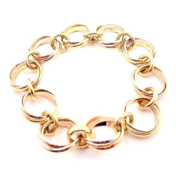 Authentic! Cartier Trinity 18k Multi Color Gold Round Wide Link Bracelet - Picture 1 of 12